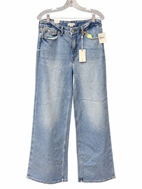 Good American "Good Skate" High-Rise Wide-Leg Jeans — Light Indigo,Tonal Texture